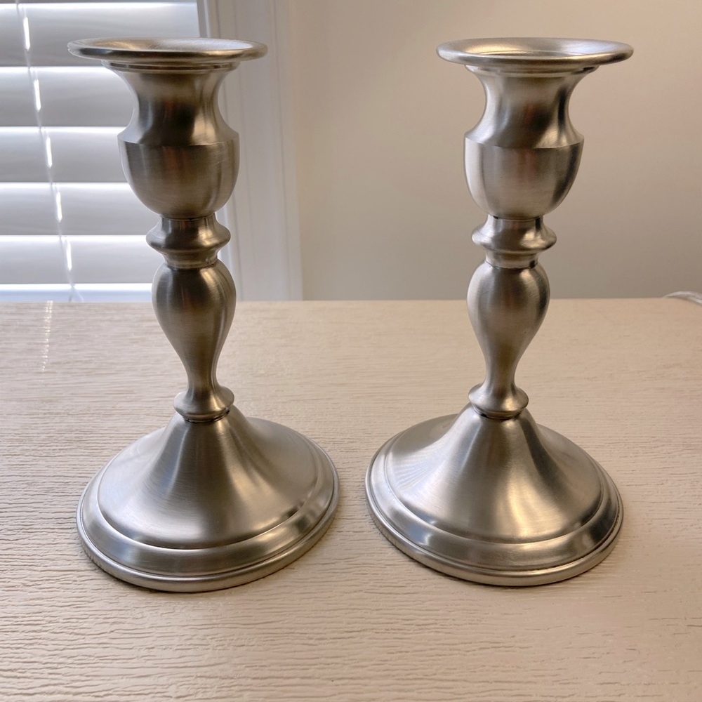 VINTAGE Early American Pewter Candlestick Holders.